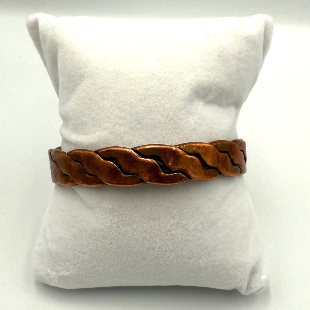 Vintage Copper‎ Magnetic Cuff Bracelet Braided Twisted Link Unisex Patina